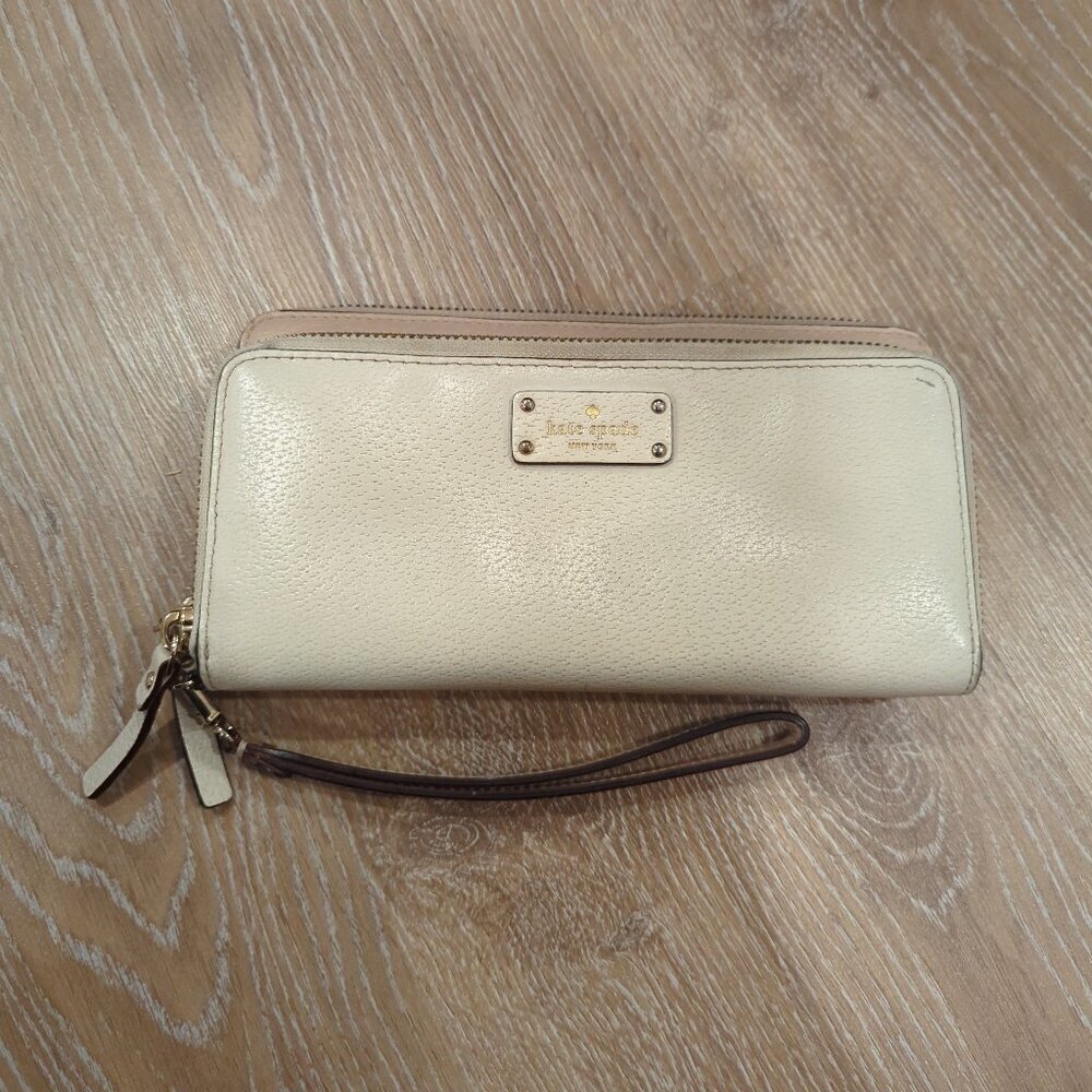 Kate Spade Anita Grove Street Leather Double Zipper Wallet Beige Cream